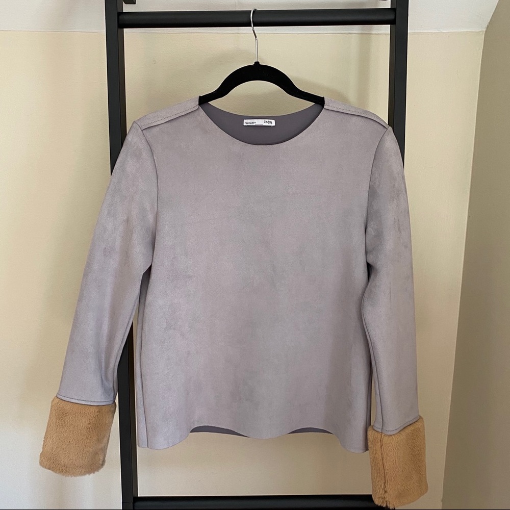 Zara, Faux Suede, Faux Fur Shirt